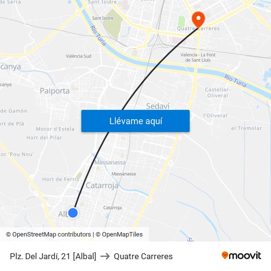 Plz. Del Jardí, 21 [Albal] to Quatre Carreres map