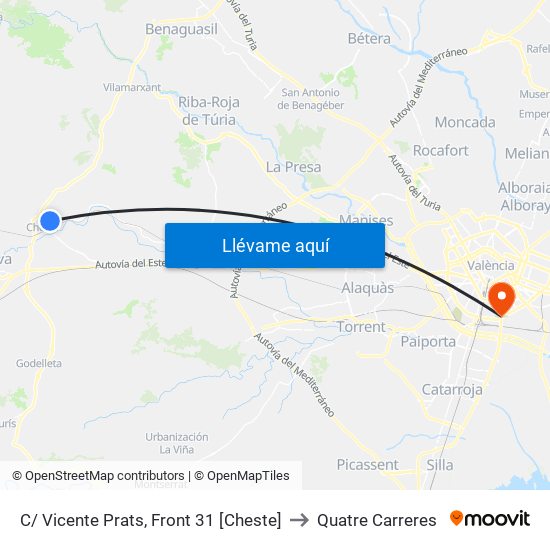 C/ Vicente Prats, Front 31 [Cheste] to Quatre Carreres map