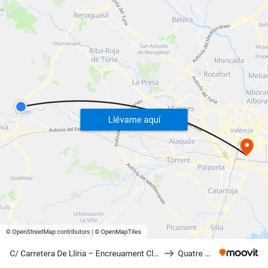 C/ Carretera De Llíria – Encreuament Clara Campoamor [Cheste] to Quatre Carreres map