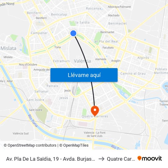 Av. Pla De La Saïdia, 19 - Avda. Burjassot [València] to Quatre Carreres map