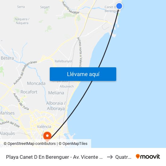 Playa Canet D En Berenguer - Av. Vicente Blasco Ibáñez - Parque [Canet D En Berenguer] to Quatre Carreres map