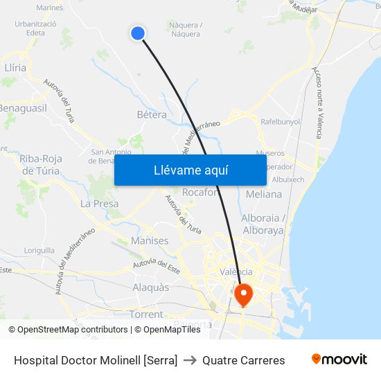 Hospital Doctor Molinell [Serra] to Quatre Carreres map