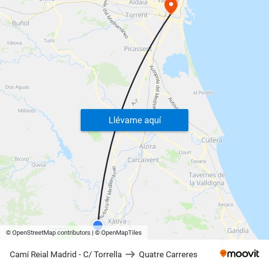Camí Reial Madrid - C/ Torrella to Quatre Carreres map