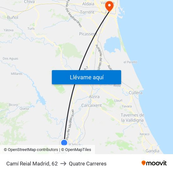 Camí Reial Madrid, 62 to Quatre Carreres map