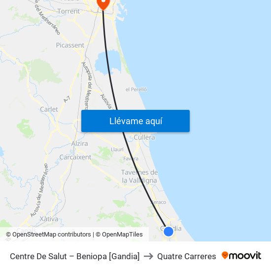Centre De Salut – Beniopa [Gandia] to Quatre Carreres map