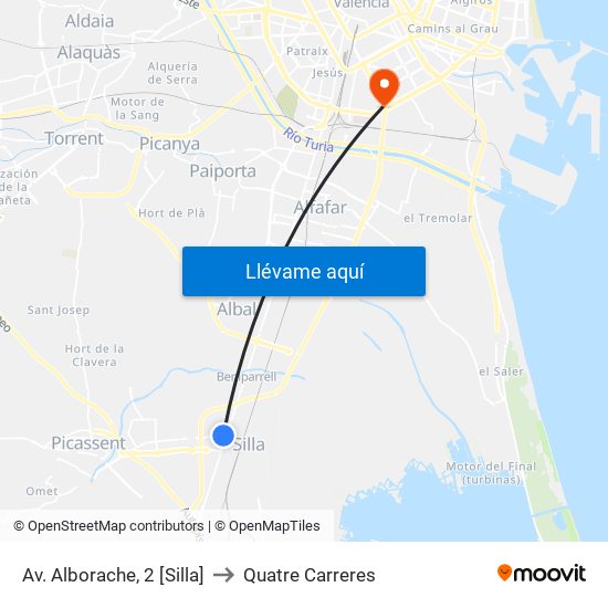 Av. Alborache, 2 [Silla] to Quatre Carreres map