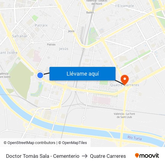 Doctor Tomàs Sala - Cementerio to Quatre Carreres map