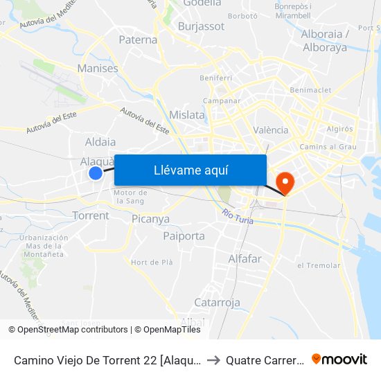 Camino Viejo De Torrent 22 [Alaquàs] to Quatre Carreres map