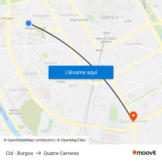 Cid - Burgos to Quatre Carreres map