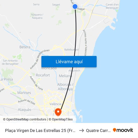 Plaça Virgen De Las Estrellas 25 (Front) [Gilet] to Quatre Carreres map