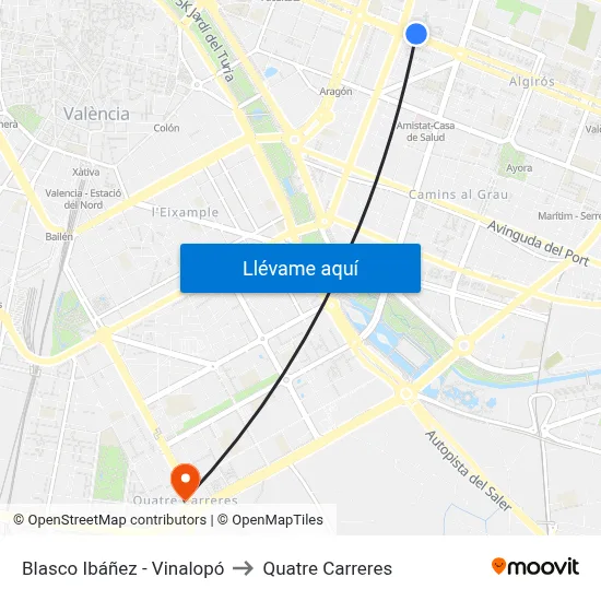 Blasco Ibáñez - Vinalopó to Quatre Carreres map