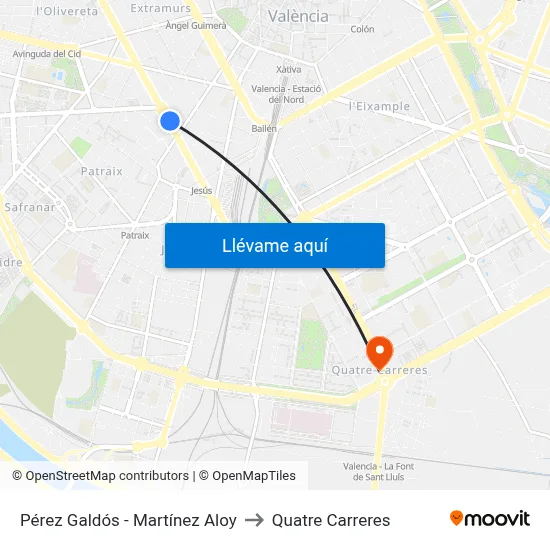Pérez Galdós - Martínez Aloy to Quatre Carreres map