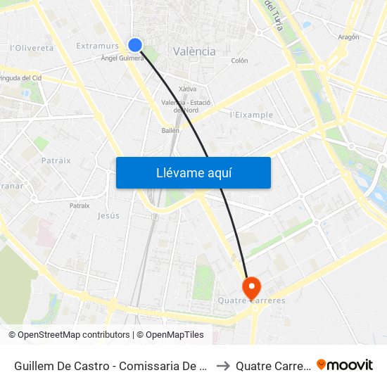 Guillem De Castro - Comissaria De Policia to Quatre Carreres map