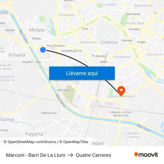 Marconi - Barri De La Llum to Quatre Carreres map