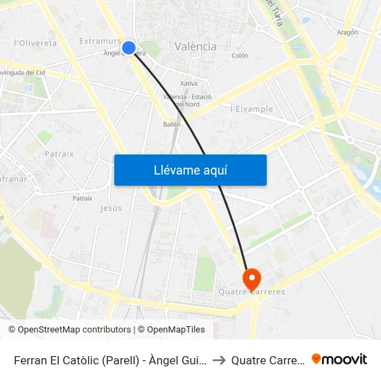 Ferran El Catòlic (Parell) - Àngel Guimerà to Quatre Carreres map