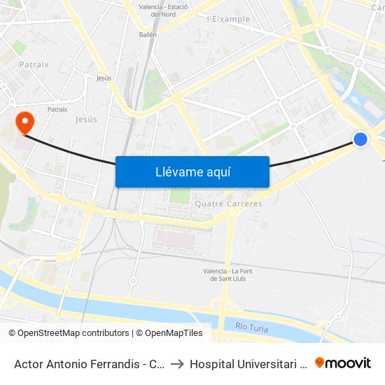 Actor Antonio Ferrandis - Centre Comercial to Hospital Universitari Doctor Peset map