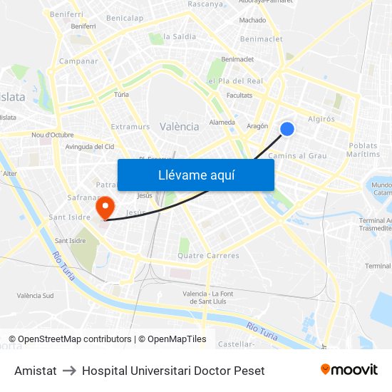 Amistat to Hospital Universitari Doctor Peset map