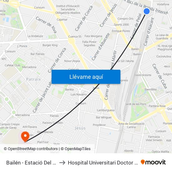 Estació Del Nord - Bailén to Hospital Universitari Doctor Peset map