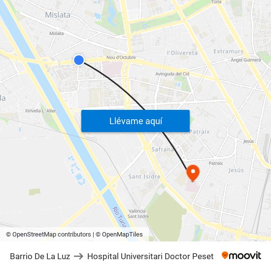 Barrio De La Luz to Hospital Universitari Doctor Peset map