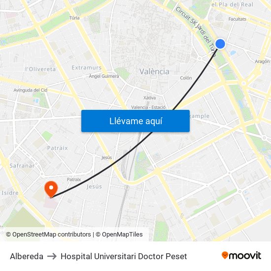 Albereda to Hospital Universitari Doctor Peset map
