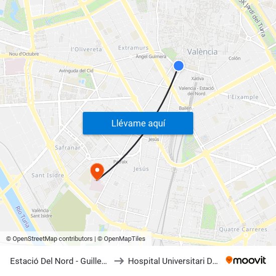 Estació Del Nord - Guillem De Castro to Hospital Universitari Doctor Peset map