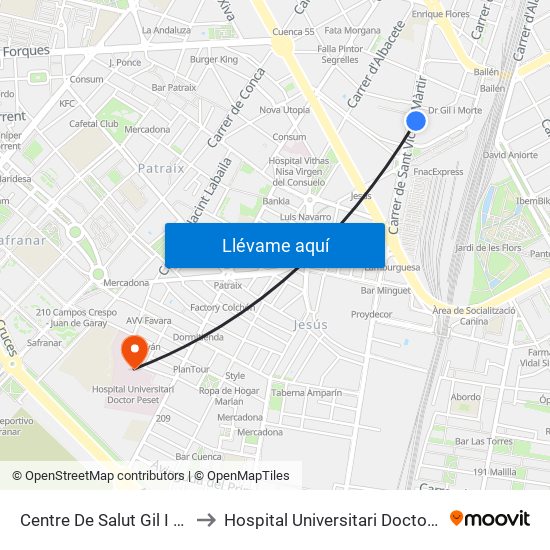 Centre De Salut Gil I Morte to Hospital Universitari Doctor Peset map