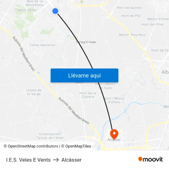 Camí De Les Canteres - Ies Veles E Vents to Alcàsser map