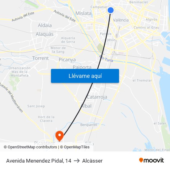 Avenida Menendez Pidal, 14 to Alcàsser map