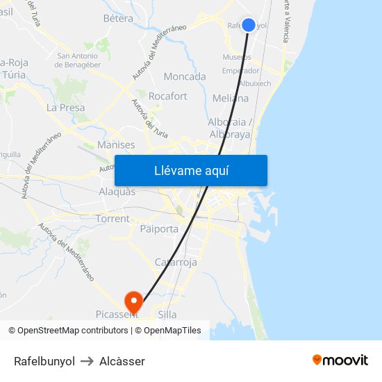 Rafelbunyol to Alcàsser map