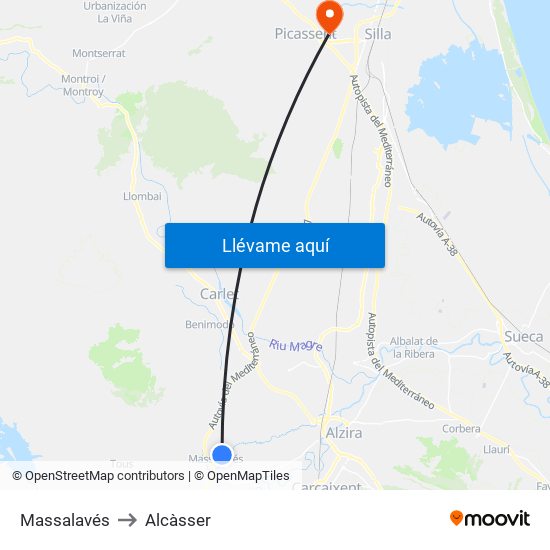 Massalavés to Alcàsser map