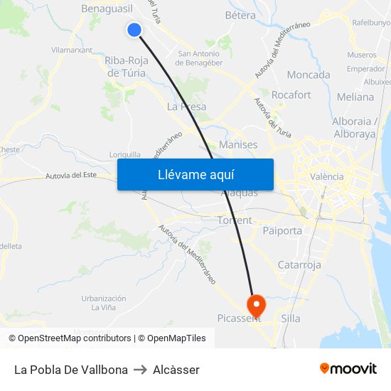 La Pobla De Vallbona to Alcàsser map