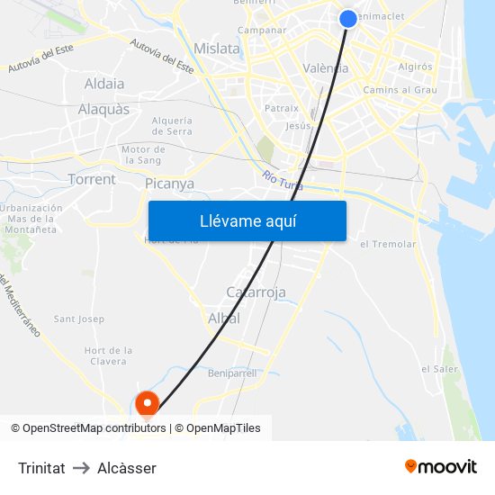 Trinitat to Alcàsser map