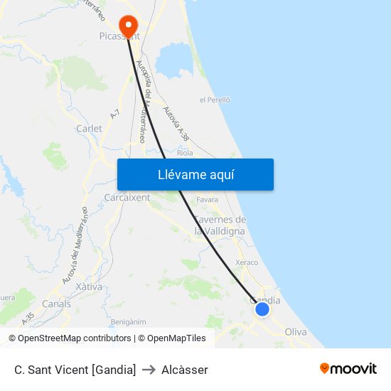 C. Sant Vicent [Gandia] to Alcàsser map