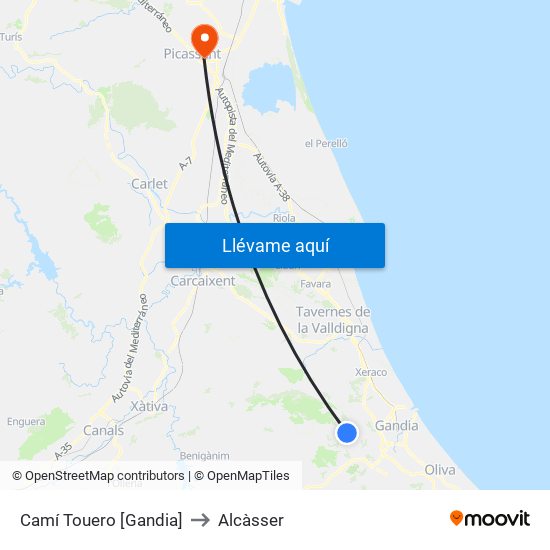 Camí Touero [Gandia] to Alcàsser map