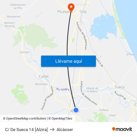 C/ De Sueca 14 [Alzira] to Alcàsser map