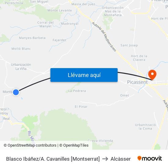 Blasco Ibáñez/A. Cavanilles [Montserrat] to Alcàsser map