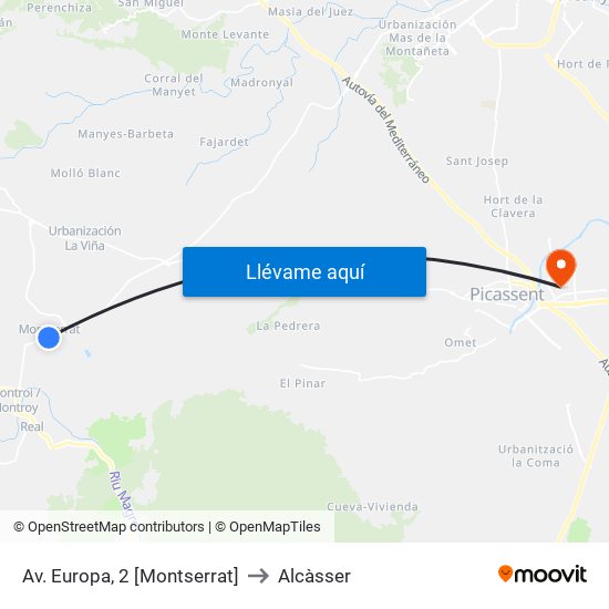 Av. Europa, 2 [Montserrat] to Alcàsser map