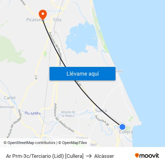 Ar Prm-3c/Terciario (Lidl) [Cullera] to Alcàsser map