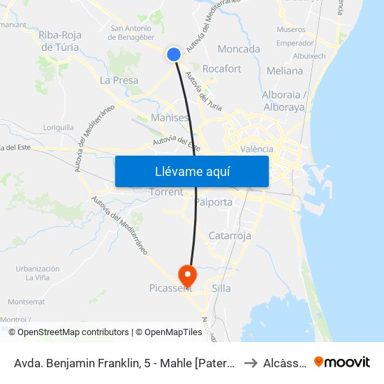 Avda. Benjamin Franklin, 5 - Mahle [Paterna] to Alcàsser map