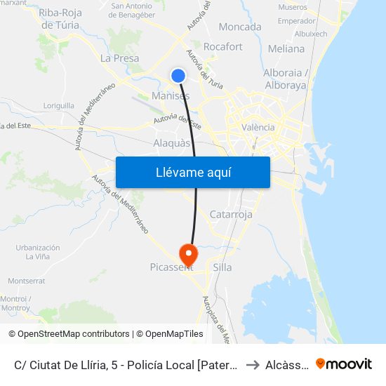 C/ Ciutat De Llíria, 5 - Policía Local [Paterna] to Alcàsser map