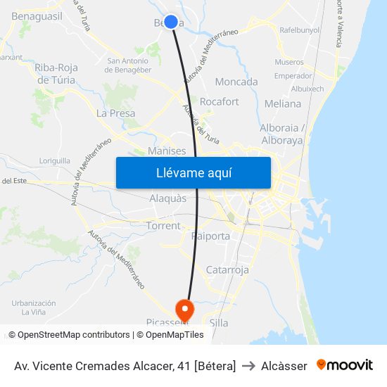 Av. Vicente Cremades Alcacer, 41 [Bétera] to Alcàsser map