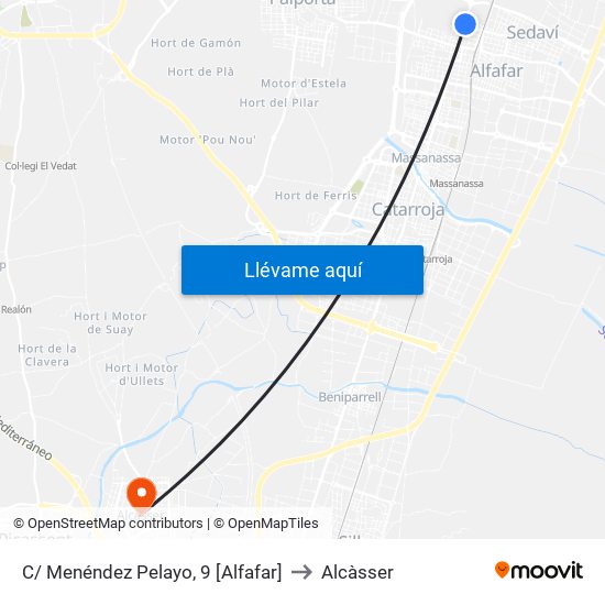 C/ Menéndez Pelayo, 9 [Alfafar] to Alcàsser map