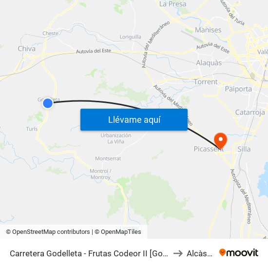 Carretera Godelleta  - Frutas Codeor II [Godelleta] to Alcàsser map