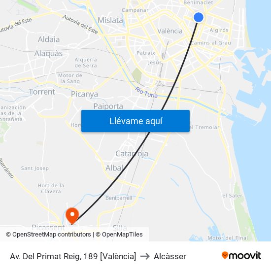Av. Del Primat Reig, 189 [València] to Alcàsser map