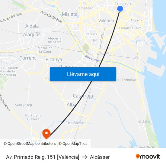 Av. Primado Reig, 151 [València] to Alcàsser map