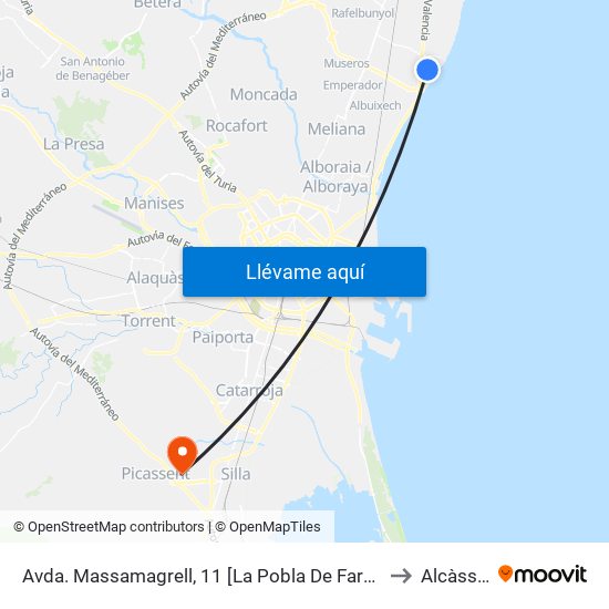 Avda. Massamagrell, 11 [La Pobla De Farnals] to Alcàsser map