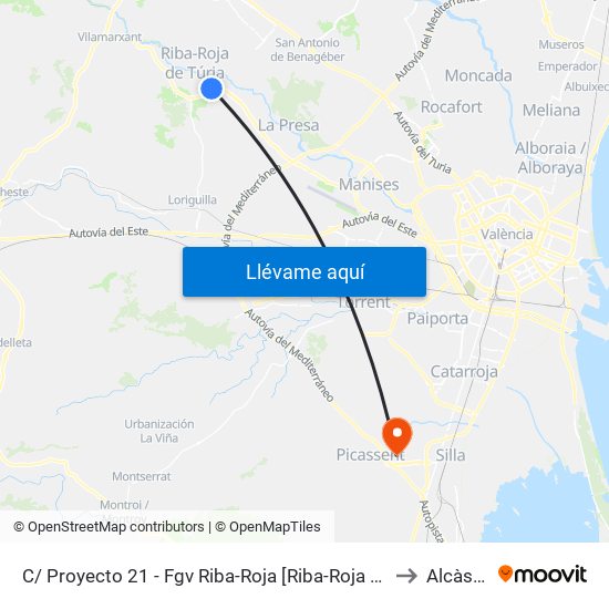 C/ Proyecto 21 - Fgv Riba-Roja [Riba-Roja De Túria] to Alcàsser map