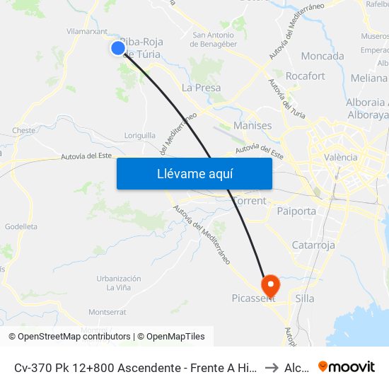 Cv-370 Pk 12+800 Ascendente - Frente A Hidroeléctrica [Riba-Roja De Túria] to Alcàsser map