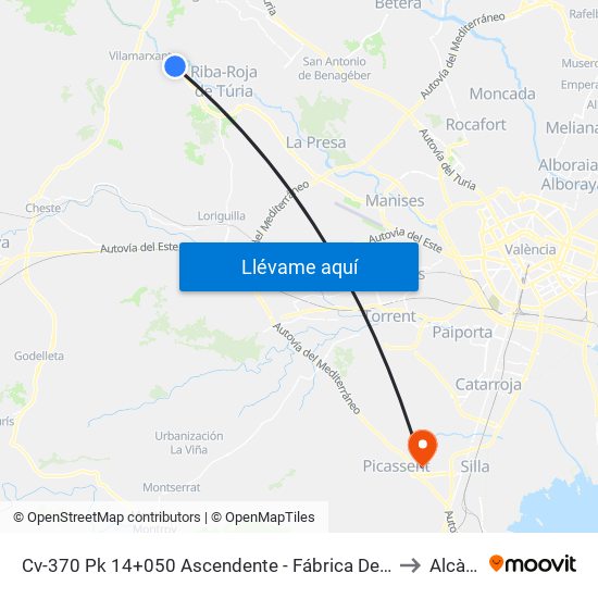 Cv-370 Pk 14+050 Ascendente - Fábrica De Pieles [Vilamarxant] to Alcàsser map