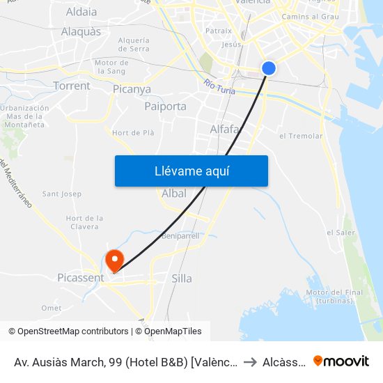 Av. Ausiàs March, 99 (Hotel B&B) [València] to Alcàsser map